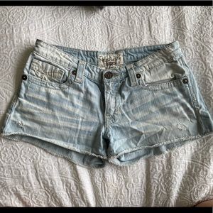 Big star light wash frayed hem jean shorts